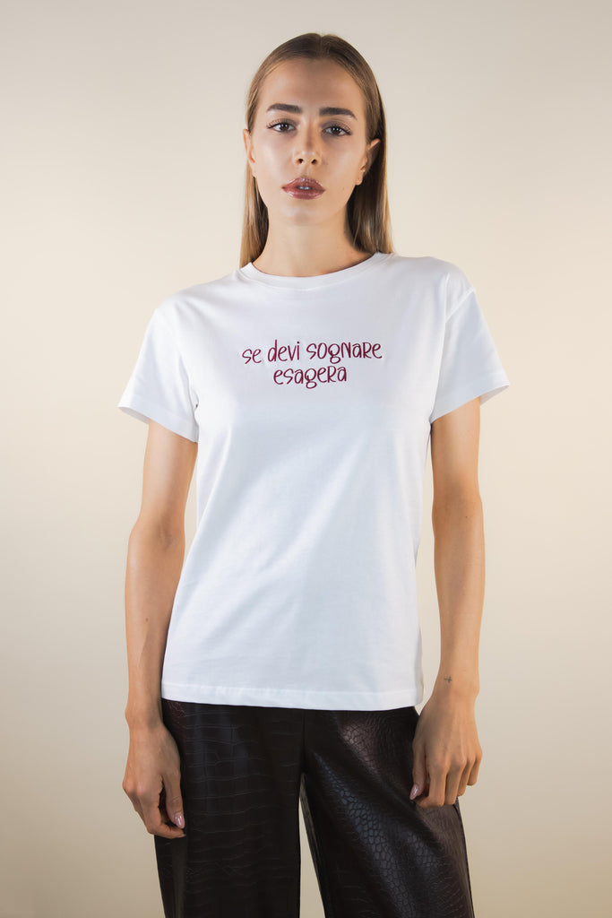 T-shirt panna ricamo bordeaux sogno RK1885 PANNA/BORDEAUX EGG FAMILY 