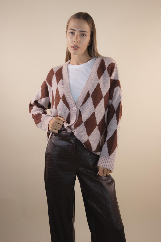 Cardigan a rombi rosa CR966 ROSA/TERRA EGG FAMILY 