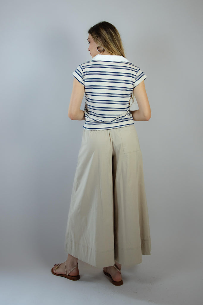 T-shirt polo a righe panna e blu TSC0135 JEANS EGG FAMILY 