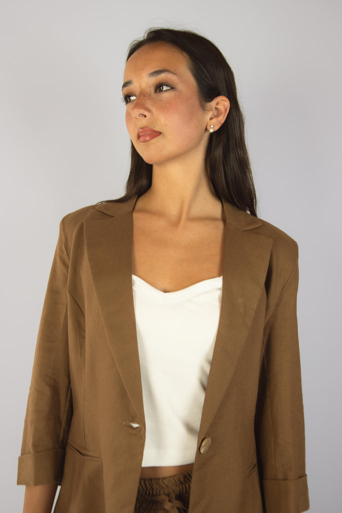 Giacca marrone in lino e viscosa JK4210T110 MORO EGG FAMILY 