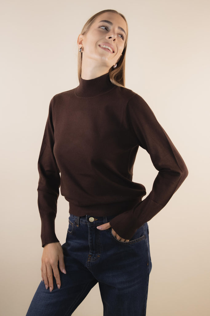 Maglia in viscosa color cacao mezzo collo PK20021 CACAO EGG FAMILY 