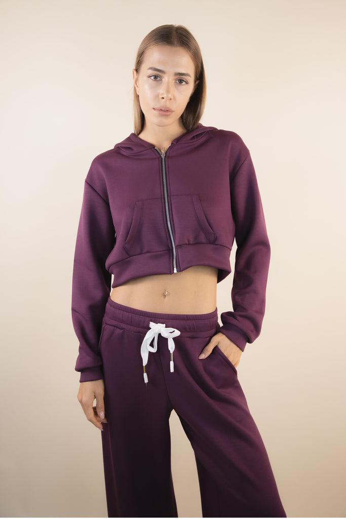 Felpa crop vinaccia con zip W1GIORGI 07 VINACCIA EGG FAMILY 