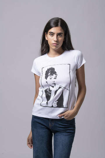 T-shirt con stampa Audrey 177350 BIANCO EGG FAMILY 
