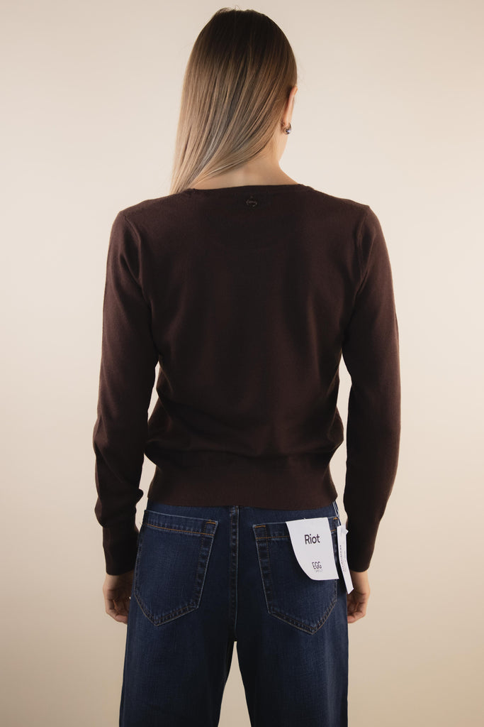 Maglia paricollo in viscosa color cacao PK200223 CACAO EGG FAMILY 