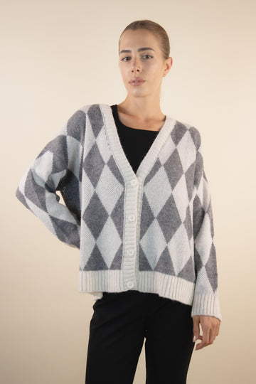 Cardigan a rombi grigio CR966 PANNA/GRIGIO EGG FAMILY 