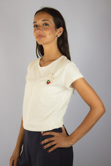 T-shirt bianca con spille smaltate - pattino T-SHIRT SPILLA SPILLA PATTINO BIANCO EGG FAMILY 
