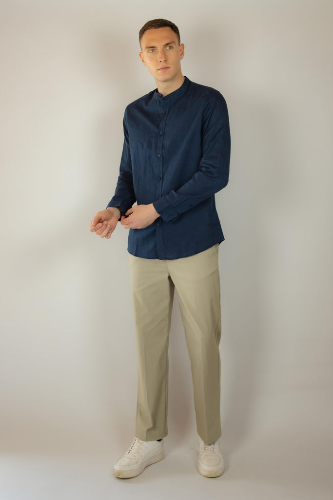 Camicia a maniche lunghe misto lino colore blu P633013 BLU EGG FAMILY 