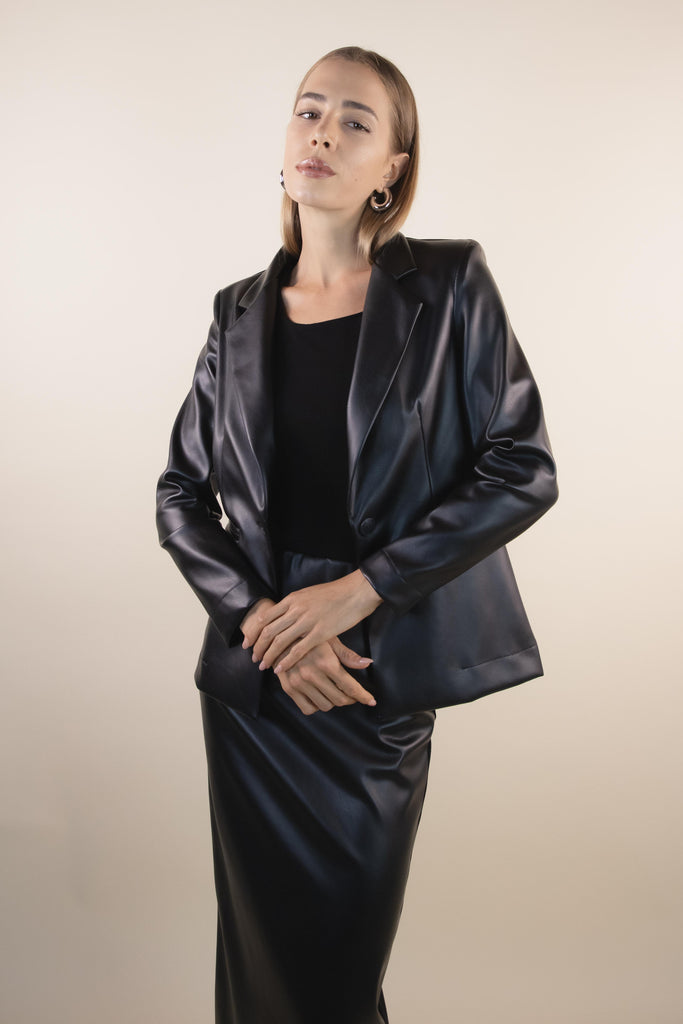 Blazer in ecopelle e punto milano nero H507/38 NERO EGG FAMILY 