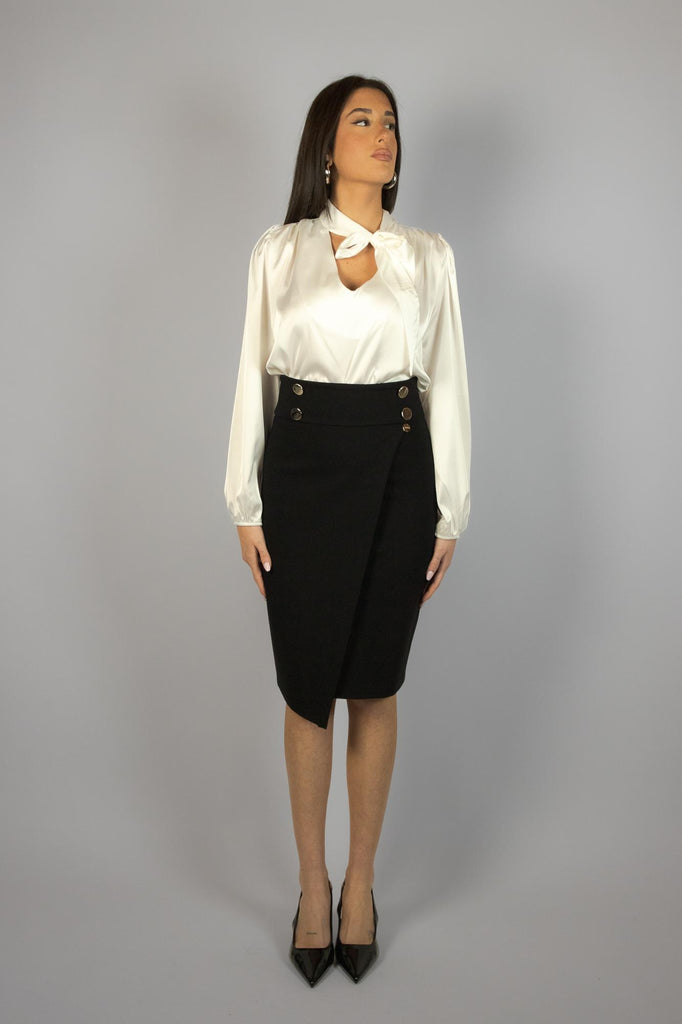 Camicia satin bianca con fiocco ZC6152RASO PANNA EGG FAMILY 